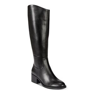 INC Womens Black Line Button Cerie Round Toe Block Heel Leather Riding Boot 6 M